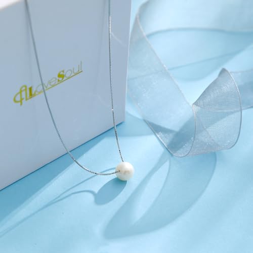 Mother Daughter Pearl Necklace for Women 925 Sterling Silver Box Chain 8mm White Pearl Pendant Necklace Birthday Christmas Gift for Mom