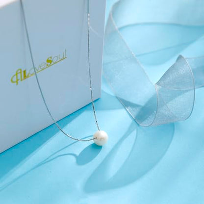 Mother Daughter Pearl Necklace for Women 925 Sterling Silver Box Chain 8mm White Pearl Pendant Necklace Birthday Christmas Gift for Mom