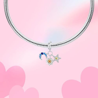 Bible Family Mom Wife Love Heart Dangle Charm 925 Sterling Silver Charms fits Bracelets and Necklace Pendant Bead Charms Jewelry Present for Women Family Friends - style: Sun Star Moon Charm