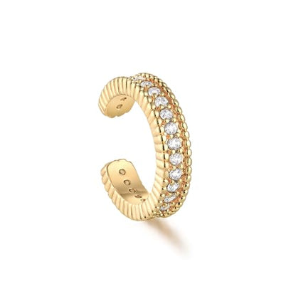 Women Ear Cuff Earring Gold Non Pierced Ear Cartilage Clip on Wrap Hoop 14K Gold Filled Tiny Boho Beach Simple Minimalist Delicate Handmade Hypoallergenic Jewelry Gift-Sold as Single/Pair - style: 1 Row CZ