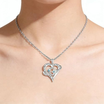 Yocoyee I Love You to the Moon and Back Heart shape Pendant Necklace Moon Star Charms Crystal Love Necklace for Women - style: AA