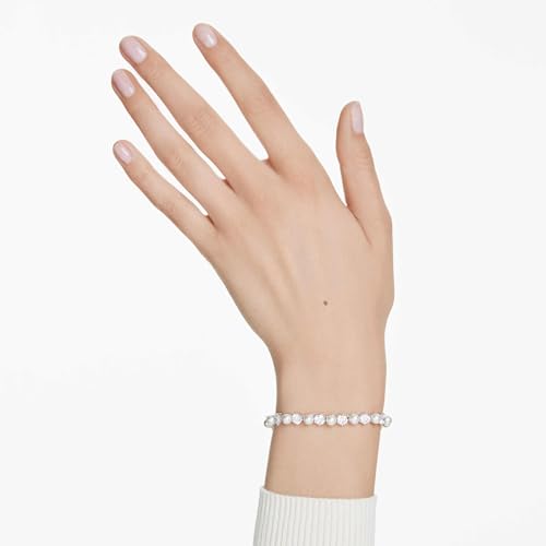 Swarovski Matrix Tennis bracelet, Crystal pearl, Round cut, clear, Rhodium finish