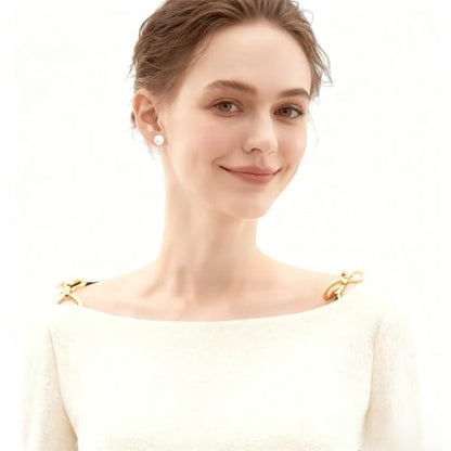 White Faux Pearl Stud Earrings, S925 Silver Posts Hypoallergenic for Women - color: Pinkish White, size: 10mm