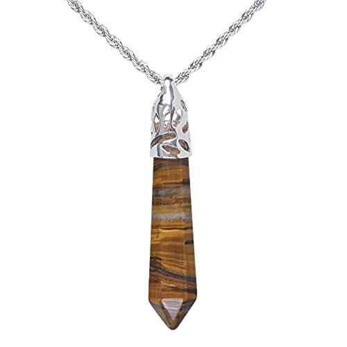 Justinstones Hexagonal Pointed Reiki Chakra Pendant Stainless Steel Chain Necklace 20 Inch Iron Gift Box - color: Tiger Iron