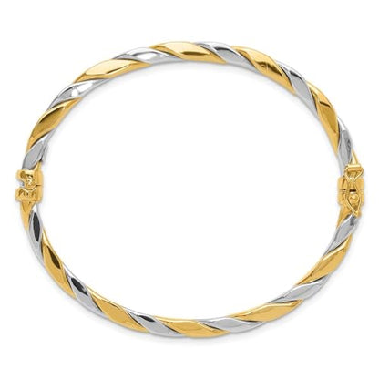Diamond2Deal 14K Two-tone Gold Polished and Twisted Hinged Bangle Bracelet