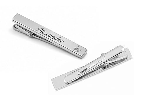 Personalized Silver Tie Clip For Freemasons Engraved Free - Custom Masonic Gift - Mason Tie Bar | Free Engraving - Ships From USA