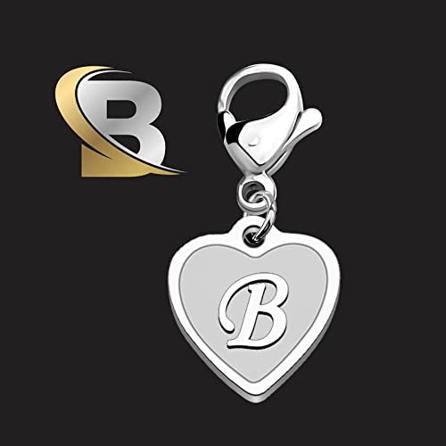 FAADBUK Initial Letter A-Z Alphabet Heart Charms for Jewelry Bracelet Keychain Necklace Initial Stainless steel Clasp Clip on Charm - color: intial B