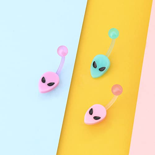 Melighting Plastic Belly Button Rings 14G Alien Belly Rings for Women Arcylic Belly Piercing Jewelry for Women Soft Navel Barbell Body Piercing Jewelry