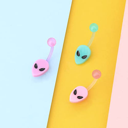 Melighting Plastic Belly Button Rings 14G Alien Belly Rings for Women Arcylic Belly Piercing Jewelry for Women Soft Navel Barbell Body Piercing Jewelry