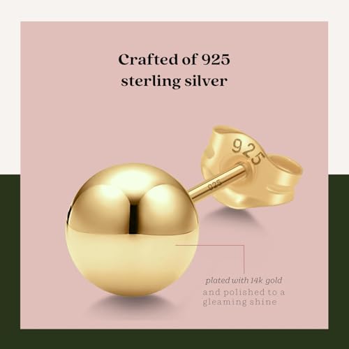 KEZEF 925 Sterling Silver Ball Stud Earrings for Women, 2mm to 10mm | Nine Bead Sizes, Three Finishes, Hypoallergenic Nickel Free Post, Butterfly Push Back, Sold As One Pair - color: 14k Yellow Gold, size: 4mm