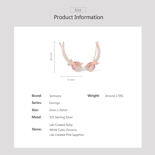 Santuzza 925 Sterling Silver Pink Tulip Cuff Pierce Earrings for Women - color: Gemstone Tulip-Pink