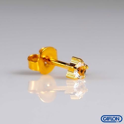 Caflon 12 Pairs April Birthstone Stud Earrings - Clear Crystal Clawset Studs, 3mm/4mm/5mm | 24K Gold Plated Stainless Steel | Hypoallergenic Nickel-Safe for Sensitive Ears | Bulk Value Pack & Gift - color: 24K Gold Plated, size: 5mm
