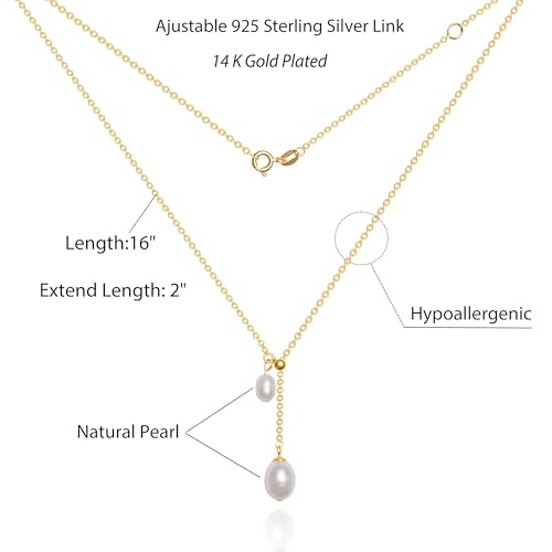 925 Sterling Silver Dainty Freshwater Cultured Pearl Choker Necklace White Genuine Real Pearl Charm Necklaces Jewelry Gifts for Her - color: Choker Y-Gold