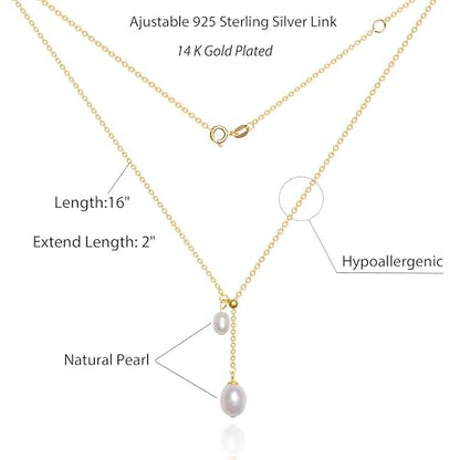 925 Sterling Silver Dainty Freshwater Cultured Pearl Choker Necklace White Genuine Real Pearl Charm Necklaces Jewelry Gifts for Her - color: Choker Y-Gold