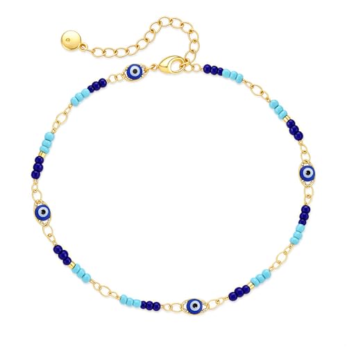 Ankle Bracelets for Women 18K Gold Plated Anklets for Women Waterproof Dainty Gold Ankle Bracelets with Evil Eye,Pearls,Beads,Chain Boho Everyday Anklet Beach Summer Jewelry Gift - color: Gold-6