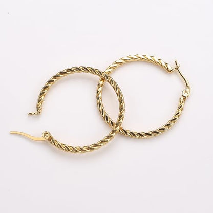 Cable Hoop Earring for Women Light-Weight Twisted Italian Design Round Hoop Earrings Diameter 25mm - color: gold