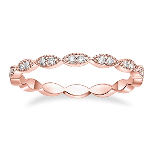 TIGRADE Eternity Ring Oval Milgrain Cubic Zirconia Anniversary Stacking Ring CZ Wedding Band for Women Size 3-13 - color: Rose Gold