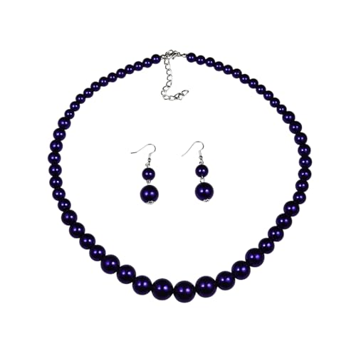 xuzhiyuan Fashion Classic Faux Pearl Red Carnelian Jewelry Set Necklace Earrings for Women - color: Purple