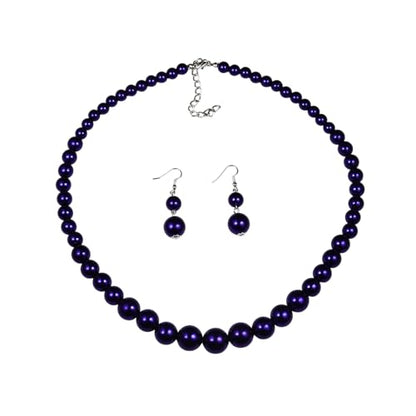 xuzhiyuan Fashion Classic Faux Pearl Red Carnelian Jewelry Set Necklace Earrings for Women - color: Purple