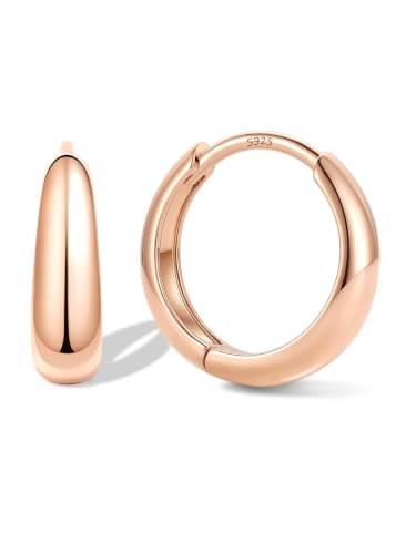 Bestyle Gold Huggies Earrings for Women Hypoallergenic 925 Sterling Silver Post Huggie Hoop Earrings Thick Lightweight Small Hoop Earrings 8/10/12/14mm - color: Rose Gold, size: 12mm