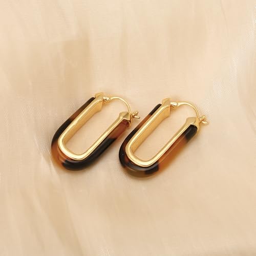 Dr's gift Chunky Leopard Print Earrings for Women 14K Gold Plated Statement Huggie Hoop Earrings Brown Acrylic Tortoise Resin Cheetah Trendy Jewelry - color: Leopard