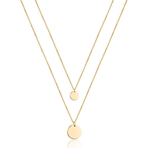 Turandoss Dainty Layered Choker Necklace, Handmade Y Pendant Necklace Multilayer Bar Disc Necklace Adjustable Layering Choker Necklaces for Women - style: 2PCS - Small Disc&Disc