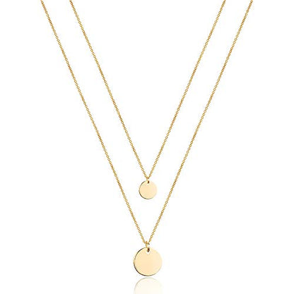 Turandoss Dainty Layered Choker Necklace, Handmade Y Pendant Necklace Multilayer Bar Disc Necklace Adjustable Layering Choker Necklaces for Women - style: 2PCS - Small Disc&Disc