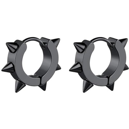 ChainsHouse Stud Earrings for Men Women,316L Stainless Steel/14K Gold/Black Plated Metal, Punk Hypoallergenic Surgical Huggie Hoop Earrings Mens Jewelry Piercing Hoop Earrings - style: D: Black-Spike(1 Pair)
