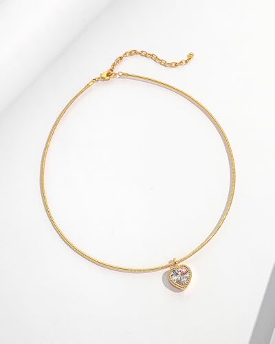 Gold CZ Choker Necklace Trendy Statement | Gold choker necklace, CZ pendant, Adjustable chain, Dainty statement, Summer gift, Gift for women, Lightweight - style: 23384