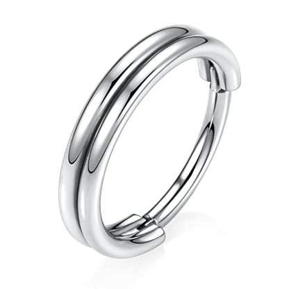 FUNLMO 18G 16G Septum Jewelry Triple Stacked Septum Nose Ring Surgical Steel Daith Conch Helix Cartilage Lobe Piercing Jewelry - color: Style 3: Silver-double stack