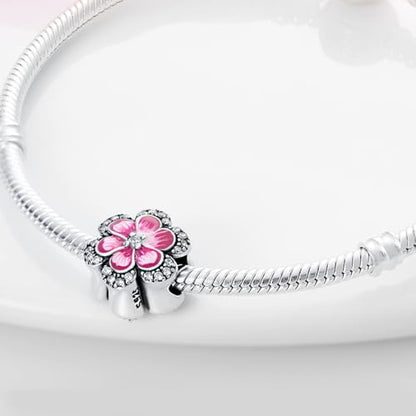 HappyStar 925 Sterling Silver Charms for Bracelets and Necklace Dangle Pendants Beads Charms Fits Charms Bracelets for Woman Jewelry Gifts (with one Spacer Bead Charms) - style: Pink Flower Beads