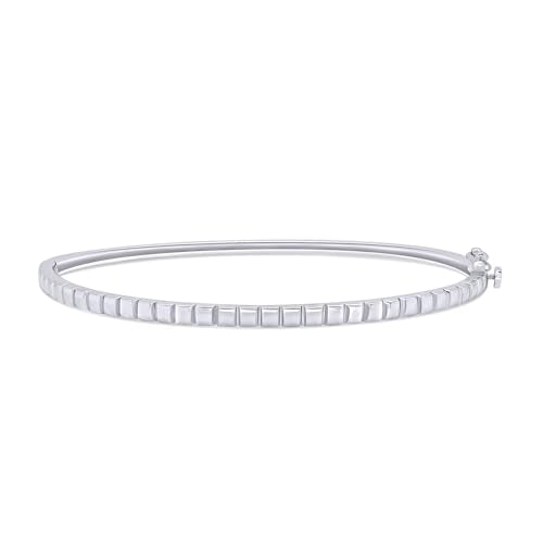 Classic Plain Design & 7 inch Bangle Bracelet for Women | Metal: Sterling Silver|Stone: Moissanite - color: Stack Stripe