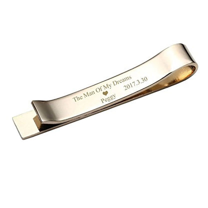 Zysta Free Engraving - Personalized Custom Mens High Polished Stainless Steel Mens Tie Bar Clip for Regular Ties + Gift Box - color: Gold