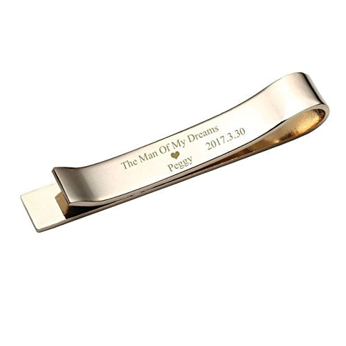 Zysta Free Engraving - Personalized Custom Mens High Polished Stainless Steel Mens Tie Bar Clip for Regular Ties + Gift Box - color: Gold