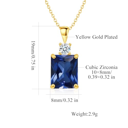 CiNily Rectangular Crystal Necklace for Women Trendy, Pendant Necklace with Chain 14K White Gold | Gold Plated Multicolor Birthstone Pendant Necklaces Boho Jewelry for Christmas Birthday Wedding - color: Gold-Navy Blue cz