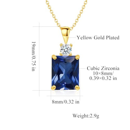 CiNily Rectangular Crystal Necklace for Women Trendy, Pendant Necklace with Chain 14K White Gold | Gold Plated Multicolor Birthstone Pendant Necklaces Boho Jewelry for Christmas Birthday Wedding - color: Gold-Navy Blue cz