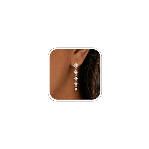 Dangle Earrings for Women, Dainty Teardrop Drop Earrings 14K CZ Flower Gold Earrings for Women Trendy Bridal Earring Set Hypoallergenic Stud Dangly Earring Stack Wedding Prom Fashion Jewelry - color: 5cz drop earrings