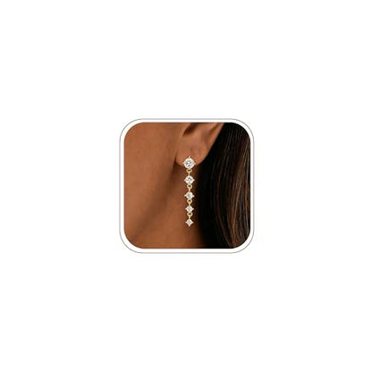 Dangle Earrings for Women, Dainty Teardrop Drop Earrings 14K CZ Flower Gold Earrings for Women Trendy Bridal Earring Set Hypoallergenic Stud Dangly Earring Stack Wedding Prom Fashion Jewelry - color: 5cz drop earrings
