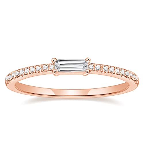 TIGRADE 1.5mm Eternity Ring Baguette Cubic Zirconia Anniversary Ring CZ Pave Wedding Band for Women Size 3-12 - color: Rose Gold
