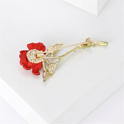 Red Rose Flower Brooches Pins for Women Men Elegant Crystal Flower Lapel Pin Retro Suit Hat Dress Accessories Wedding Valentine's Day Jewelry Gift - style: Rose