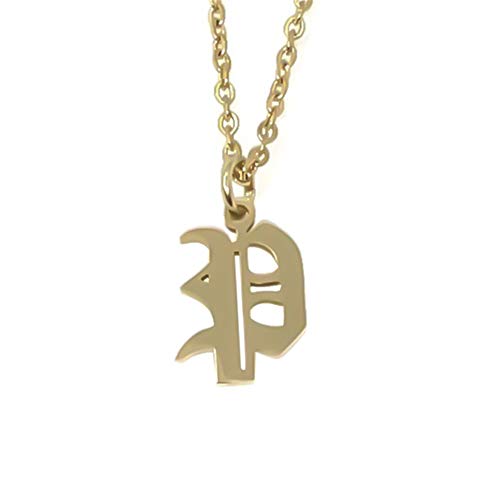 Old English Initial Alphabet Letter Necklace - style: P-Gold