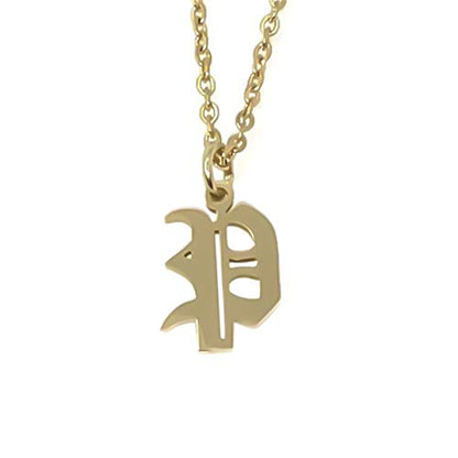Old English Initial Alphabet Letter Necklace - style: P-Gold