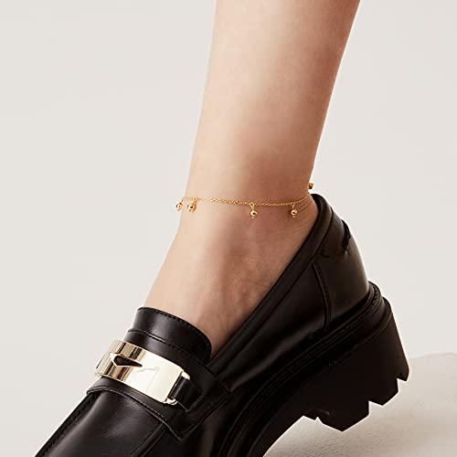 PAVOI 14K Gold Plated Anklet for Women - Trendy Link Chain Ankle Bracelet Summer Jewelry - Boho Dainty Anklets with Cubic Zirconia, Beaded, Evil Eye, Star, Station, Pearls Adjustable Gold Jewelry - style: Dot