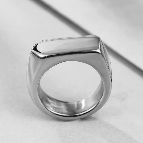 MYNENEY Stainless Steel Square Shape Signet for Men Statement Ring - color: Arrow Silver