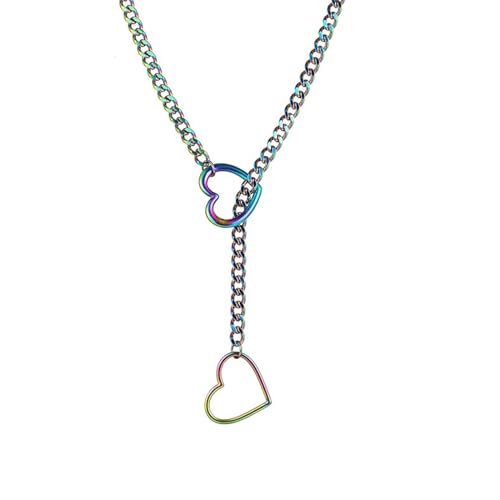 Heart O Ring Slip Chain Choker Necklace for Women Men Stainless Steel Cuban Chain Y-shape Necklaces Punk Rock Collar Adjustable Lariat Y Necklace Prom Necklaces Jewelry - color: Multicolor