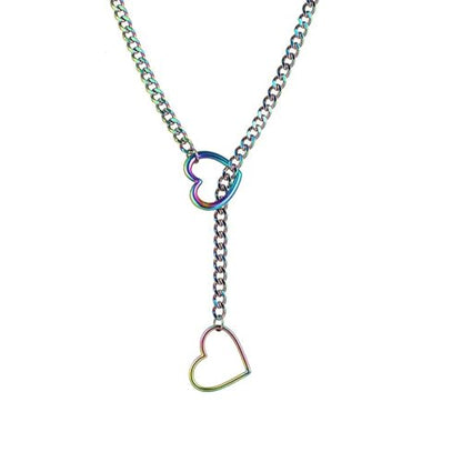 Heart O Ring Slip Chain Choker Necklace for Women Men Stainless Steel Cuban Chain Y-shape Necklaces Punk Rock Collar Adjustable Lariat Y Necklace Prom Necklaces Jewelry - color: Multicolor