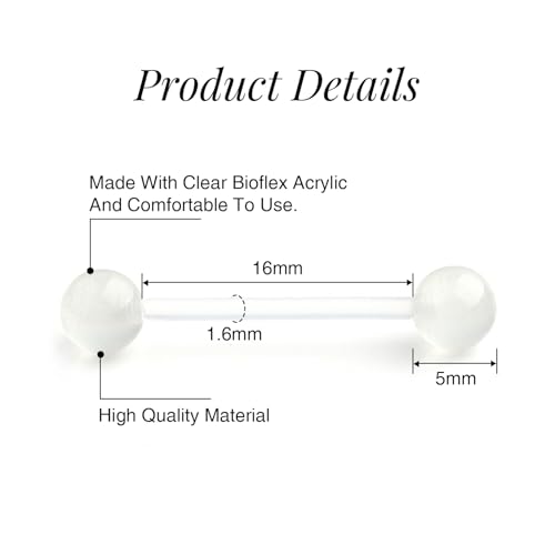 FECTAS 14G Plastic Nipple Rings for Surgery Plastic Tongue Rings Bioflex Flexible Acrylic Piercing Retainer 5 Pairs 14/16/18mm - style: style3