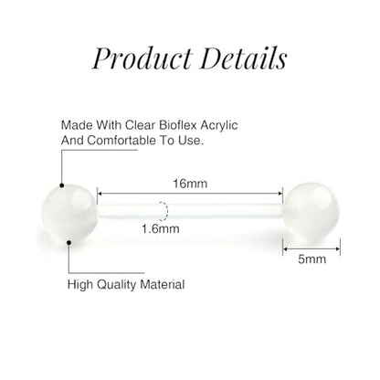 FECTAS 14G Plastic Nipple Rings for Surgery Plastic Tongue Rings Bioflex Flexible Acrylic Piercing Retainer 5 Pairs 14/16/18mm - style: style3