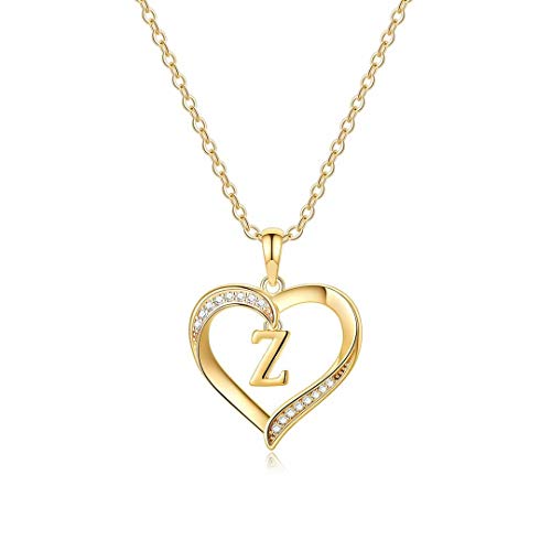 Yesteel Heart Initial Necklaces for Women, 14K Gold Plated Cubic Zirconia Heart Pendant Necklace, Dainty Initial Charm Necklace Letter A to Z Jewelry for Women Girls - style: Z