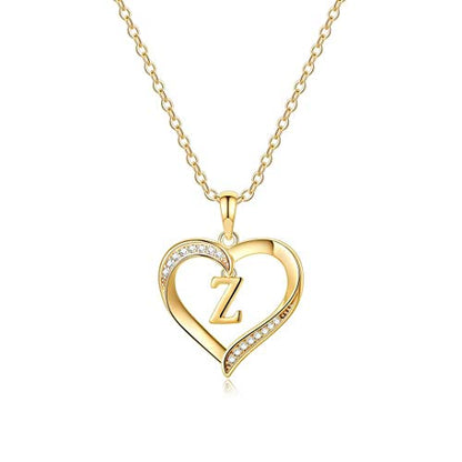 Yesteel Heart Initial Necklaces for Women, 14K Gold Plated Cubic Zirconia Heart Pendant Necklace, Dainty Initial Charm Necklace Letter A to Z Jewelry for Women Girls - style: Z